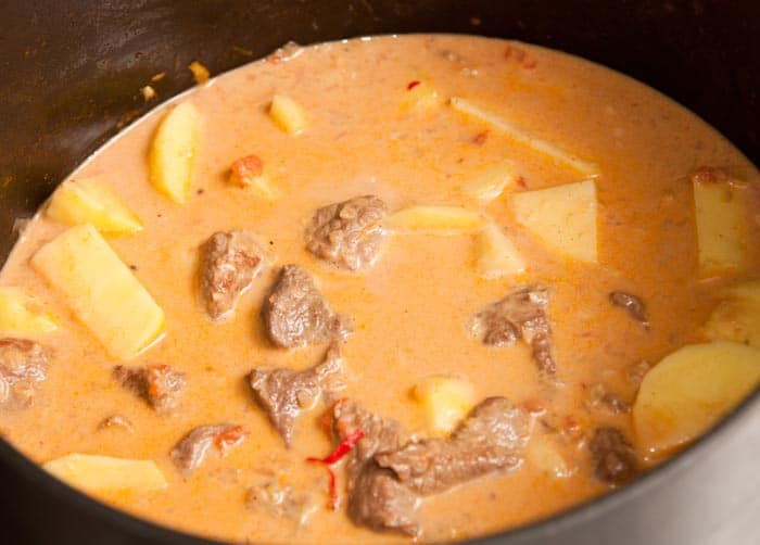 meat with potatoes and coconut milk 